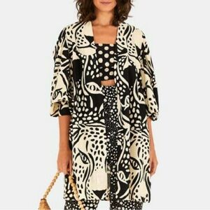 LIMITED EDITION Farm Rio Black and White Patterned Kimono
